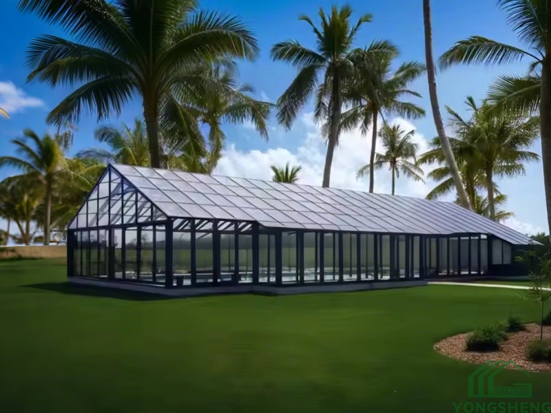 Steel And Glass Garden Greenhouse With Swimming Pool